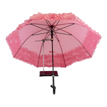 Boutique Triple Frill Stick Auto Umbrella Pink