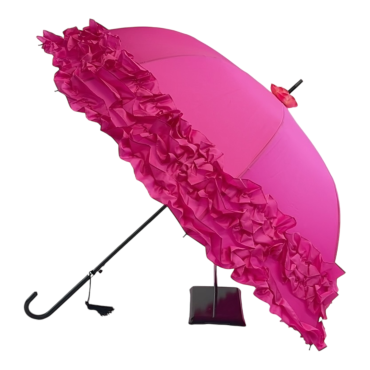 Boutique Triple Frill Stick Auto Umbrella Rose Red