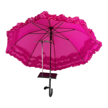 Boutique Triple Frill Stick Auto Umbrella Rose Red